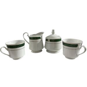 MAJESTY "MALACHITE 8420" Creamer ,Sugar Bowl with Lid And 2 Cups